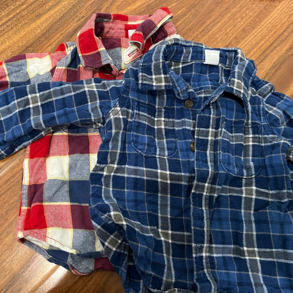 GAP Factory Kids Plaid Button Down Shirts - Red and Blue